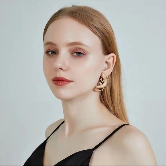 Alligator Gold Textured Statement Earrings - Picture 11 of 16